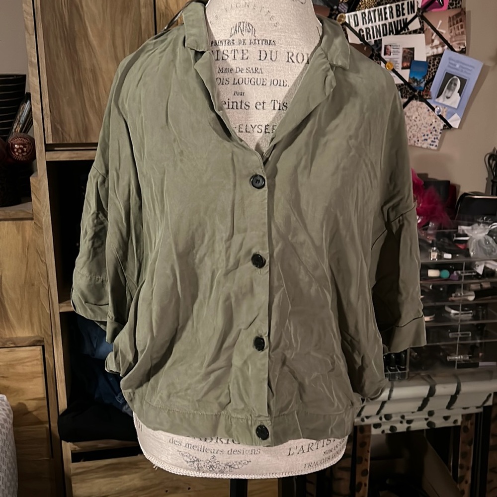 Zara TRF Collection Green Oversized Button Down Shirt - Large